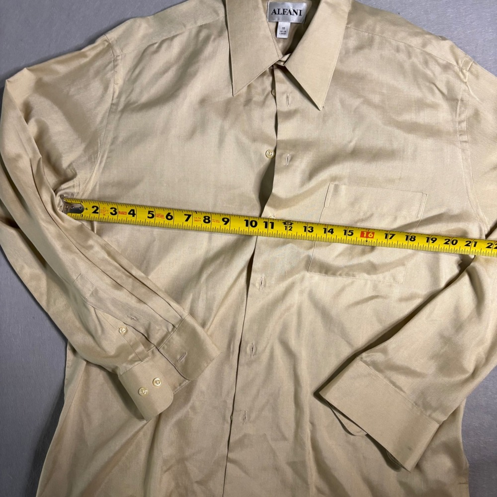 Alfani 100% Silk Oxford Dress Shirt Men's L 16 34/35 Beige - Picture 2 of 16
